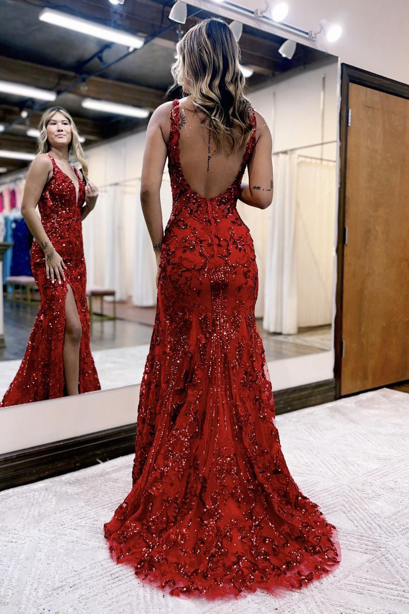 red mermaid prom dress